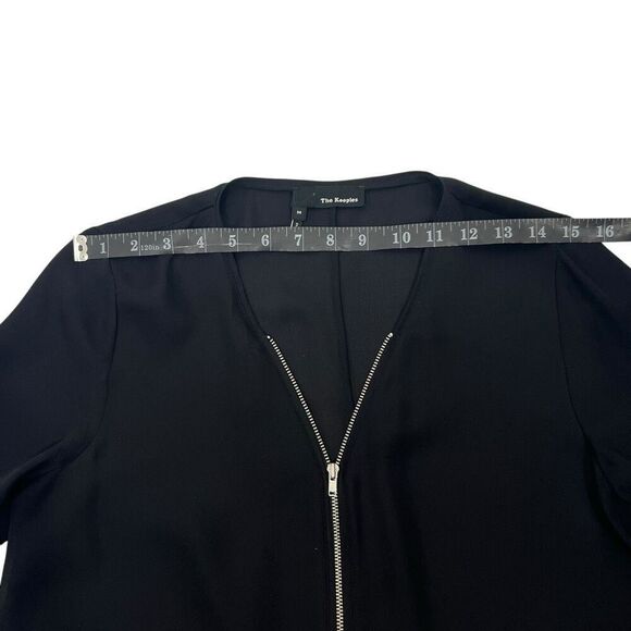 The Kooples Short Sleeve Blouse Size Medium Black Silk Zip Front Too - Picture 9 of 11